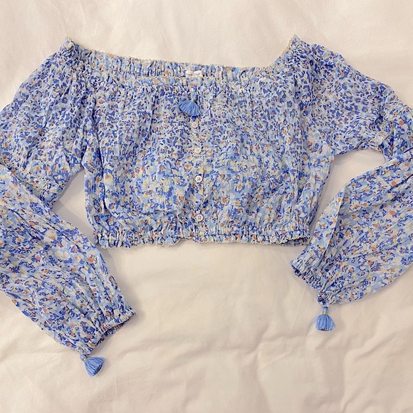 Poupette St Barth floral long sleeve crop top - Picture 2 of 11